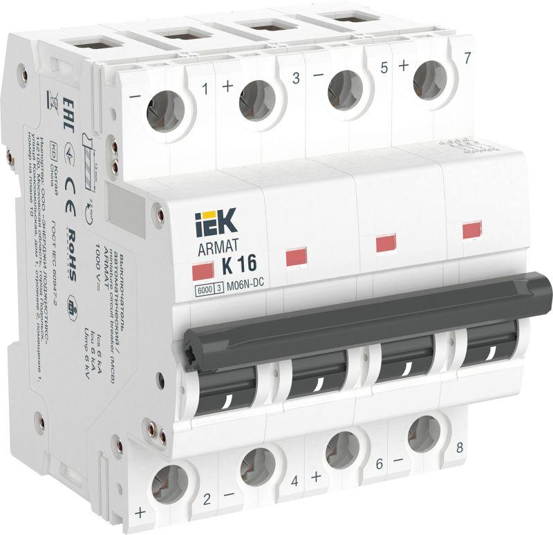 выключатель автоматический модульный 4п k 16а m06n-dc armat iek ar-m06n-4-k016dc от BTSprom.by