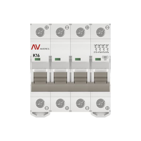 Выключатель автоматический модульный 4п K 16А 6кА AV-6 DC AVERES EKF mcb6-DC-4-16K-av фото в каталоге от BTSprom.by