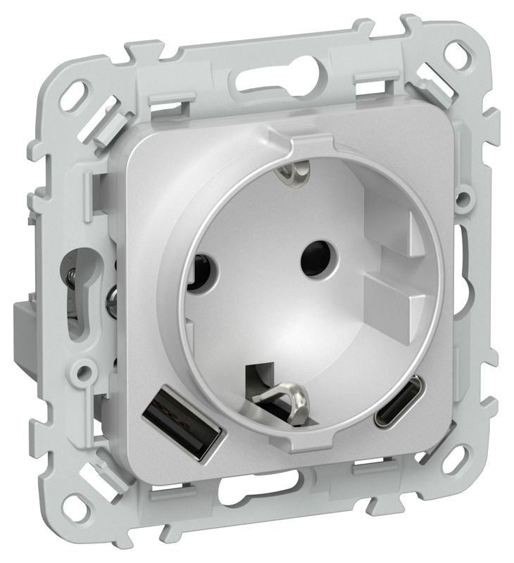 розетка 1-м сп flite рсюшс11-1-фла 16а с usb a+c 20вт с заземл. с защ. шторками безвинтовое крепление механизм алюм. iek fi-r14-16-1-u22-020-k47 от BTSprom.by
