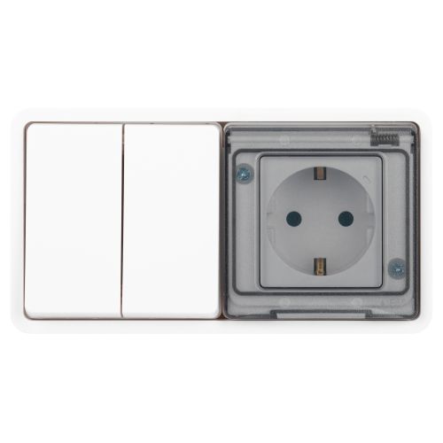  Блок СП Эксперт 11-7522-01 (розетка + выключатель) 16A IP55 250В 10AX двойн. бел. Эра Б0063274 фото в каталоге от BTSprom.by