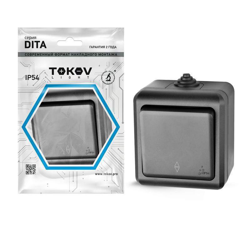 переключатель 1-кл. оп dita ip54 10а 250в карбон tokov electric tkl-dt-p1-c14-ip54 от BTSprom.by