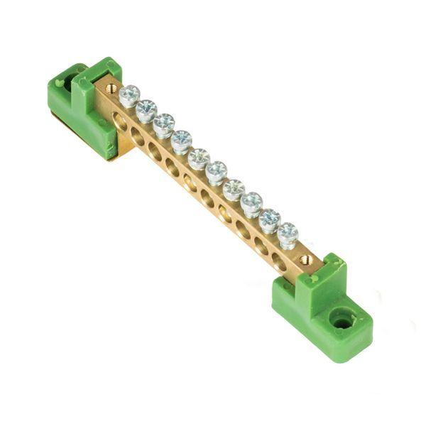 шина нулевая pe 6х9 10 отвер. латунь с контактной пластиной 2 зел. угловых изолятора proxima ekf sn0-63-10-2-pe от BTSprom.by