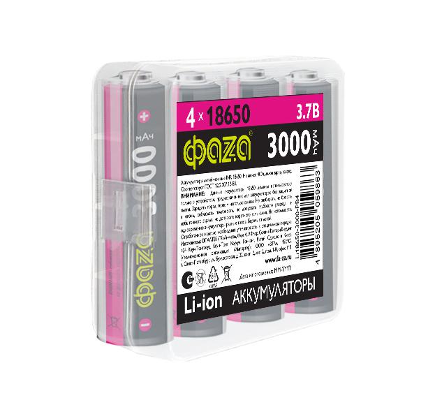 аккумулятор 18650 3.7в li-ion 3000ма.ч без платы защиты pb-4 (уп.4шт) фаzа 5059863 от BTSprom.by