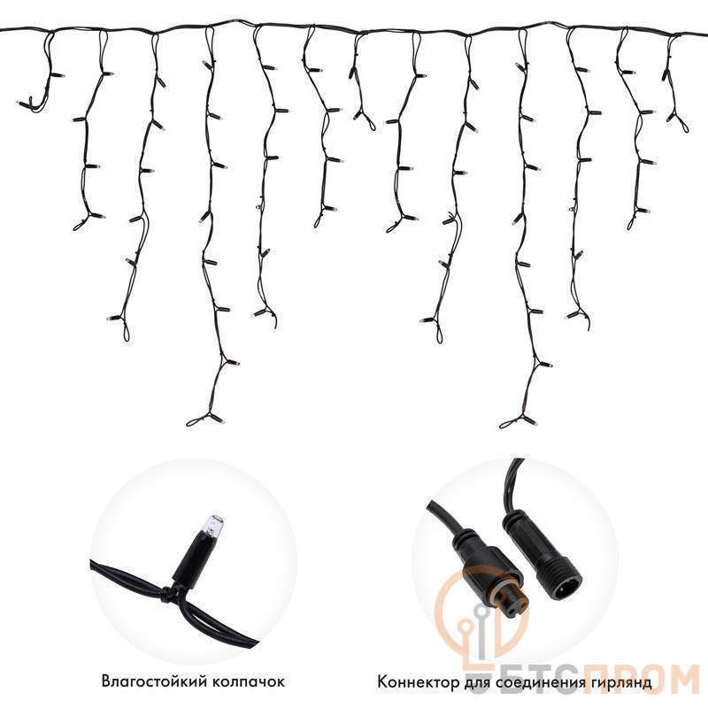  Гирлянда светодиодная "Айсикл" (бахрома) 5.6х0.9м 240LED бел. 16Вт 230В IP67 эффект мерцания провод каучук черн. (нужен шнур питания 315-000) Neon-Night 255-255 фото в каталоге от BTSprom.by