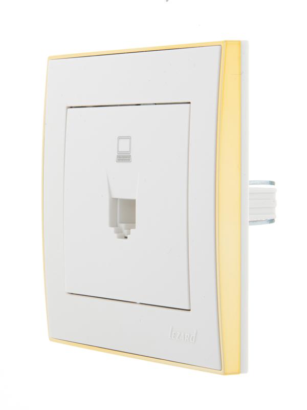  Розетка компьютерная 1-м СП Rain RJ45 с зол. боковой вставкой бел. LEZARD 703-0226-139 фото в каталоге от BTSprom.by