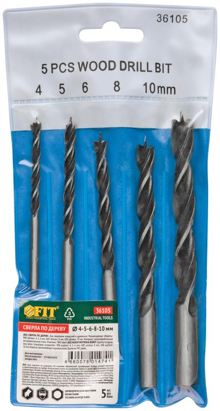  Набор сверл по дереву ПВХ конверт 5шт (4-5-6-8-10мм) FIT 36105 фото в каталоге от BTSprom.by