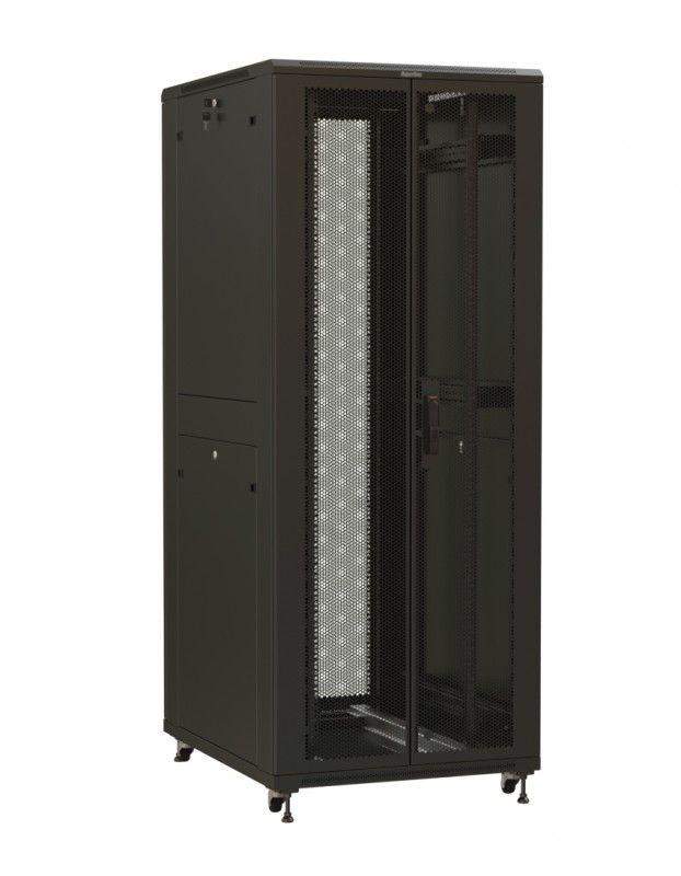 шкаф напольный 19дюйм 42u 2055х600х1200мм (вхшхг) передняя и задняя распашные перфор. двери (75%) ручка с замком (ral 9005) (разобранный) ttr-4262-dd-ral9005 черн. hyperline 425248 от BTSprom.by