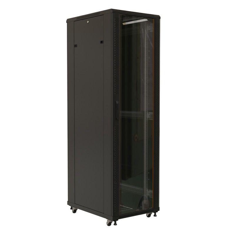 шкаф напольный 19дюйм 22u 1100х800х1000мм (вхшхг) передняя дверь стеклянная задняя дверь сплошная ручка с замком 2 вертикальных кабельных организатора (ral 9004) (разобранный) ttb-2281-as-ral9004 черн. hyperline 447629 от BTSprom.by