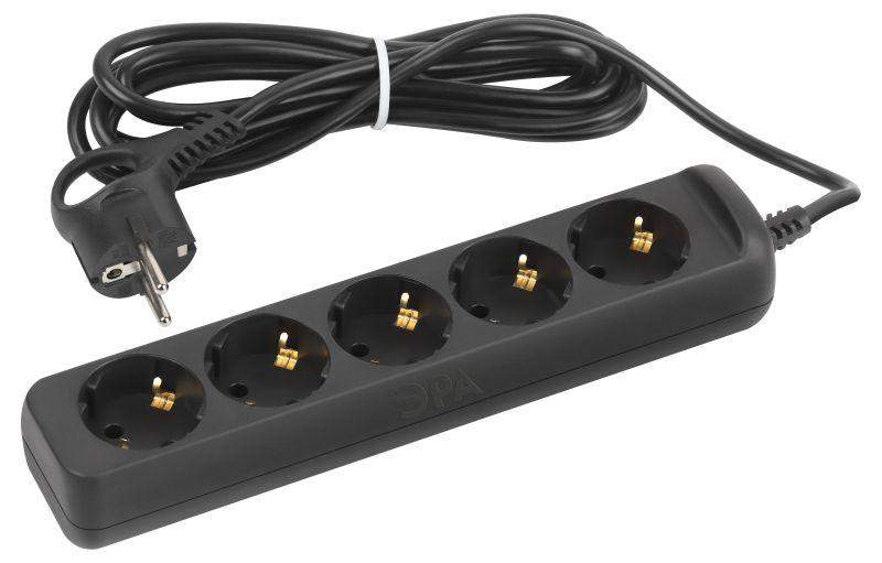 удлинитель 5х3м с заземл. 10а пвс 3х0.75 черн. ux-5e-3m-b эра б0057725 от BTSprom.by