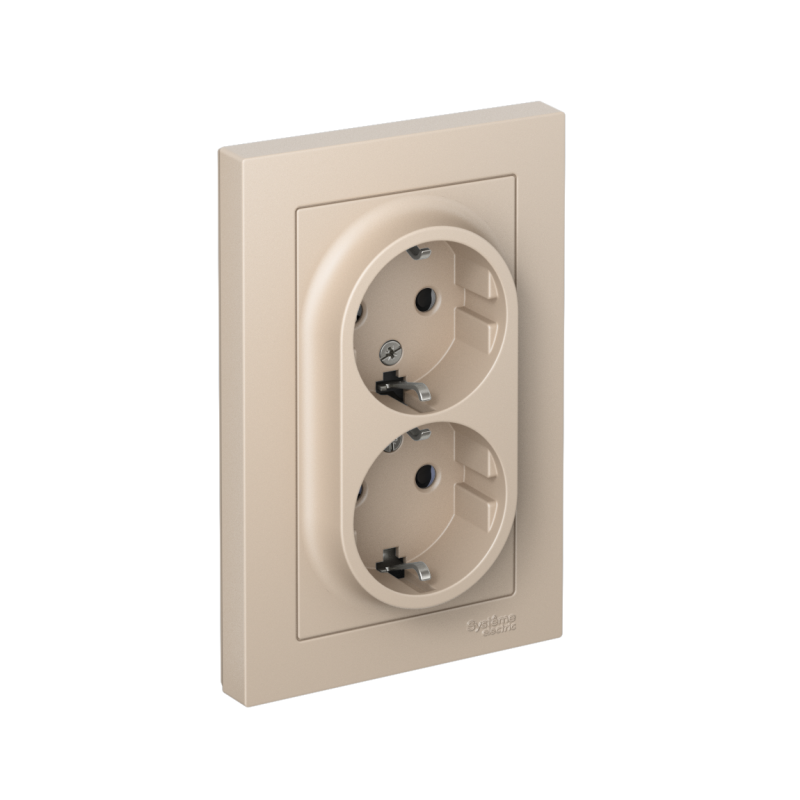 розетка 2-м. atlasdesign 16а с заземл. со шторками в сборе песочн. se atn001226 от BTSprom.by