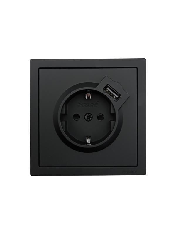 розетка 1-мест. с/з+usb разъем сп zima ip20 черн. бархат lezard 704-4288-181 от BTSprom.by