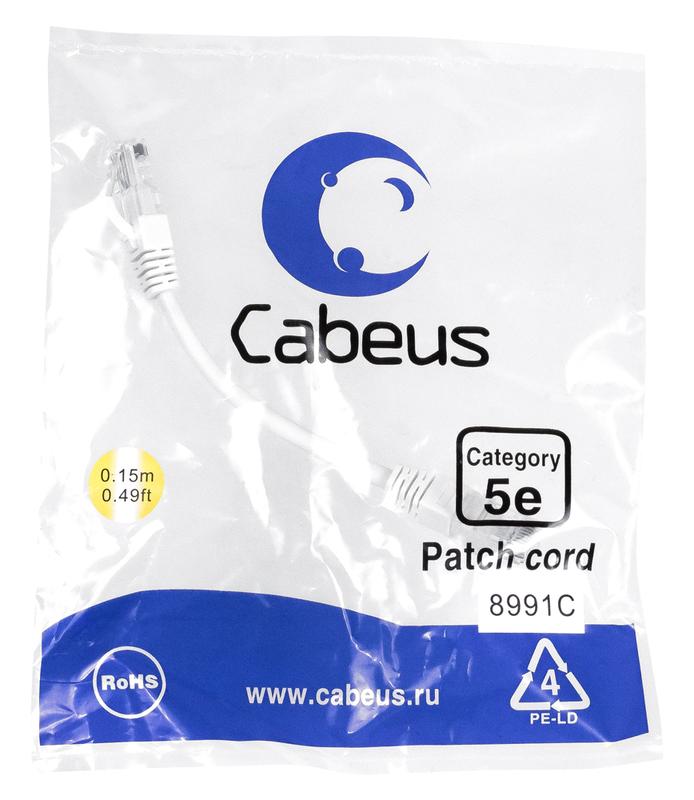 патч-корд u/utp кат.5e pc-utp-rj45-cat.5e-0.15m-wh 2xrj45/8p8c неэкранир. pvc 0.15м бел. cabeus 8991c от BTSprom.by