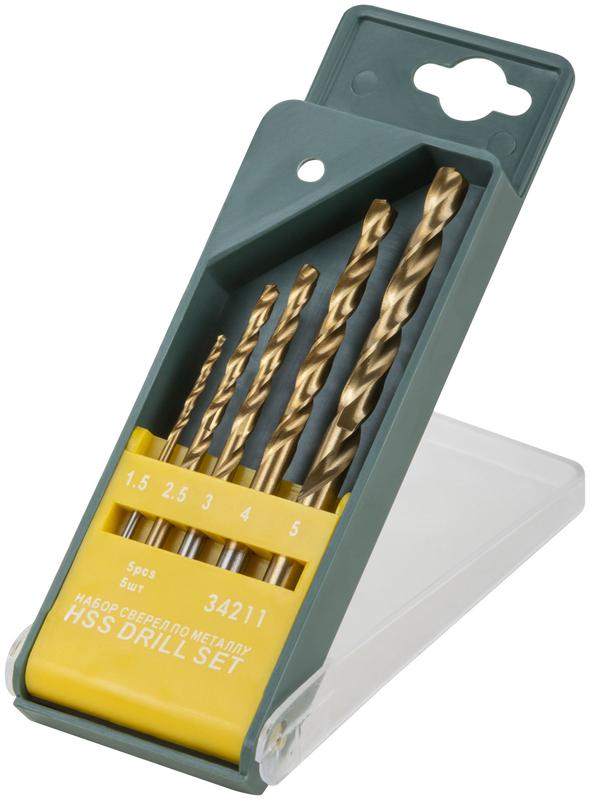  Набор сверл HSS по металлу титановое покрытие 5шт (1.5-2.5-3-4-5мм) FIT 34211 фото в каталоге от BTSprom.by