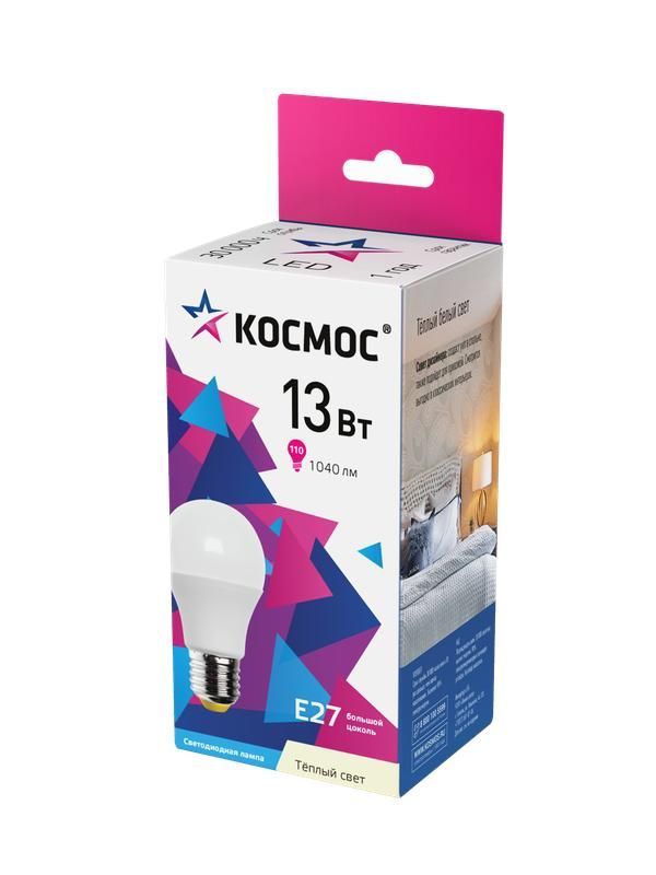 лампа светодиодная а60 13вт е27 6500к 220в космос lkecled13wa60e2765 от BTSprom.by