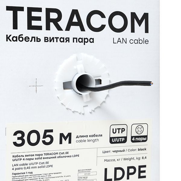  Кабель витая пара U/UTP кат.5E 4 пары solid внешн. LDPE черн. TERACOM EKF TRC-5EUTP-04PE-BK-OUT3 фото в каталоге от BTSprom.by