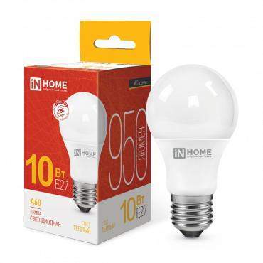 лампа светодиодная led-a60-vc 10вт грушевидная 3000к тепл. бел. e27 950лм 230в in home 4690612020204 от BTSprom.by