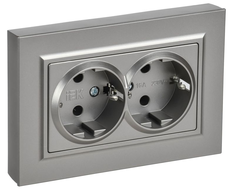 розетка 2-м сп brite рспл12-3-брс 16а в сборе с заземл. без защ. шторок плоская сталь iek br-r27-16-k46-f от BTSprom.by