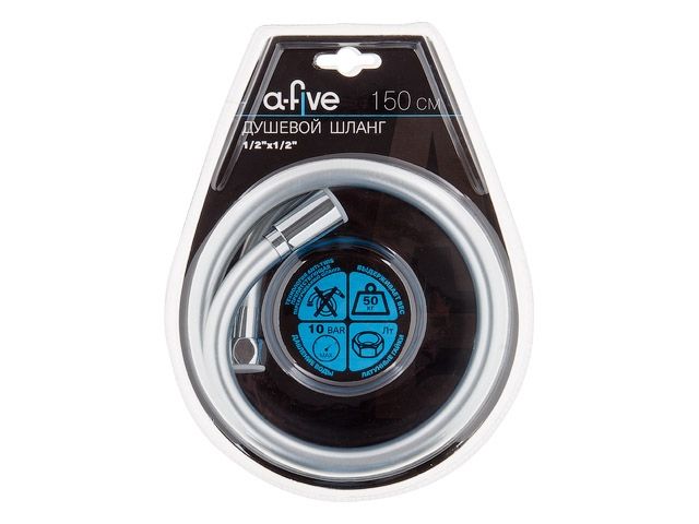 шланг душевой, pvc, 1/2" г-г 150 см, серебро, a-five (гайка латунь (anti-twist), 10 бар) a5-002 от BTSprom.by