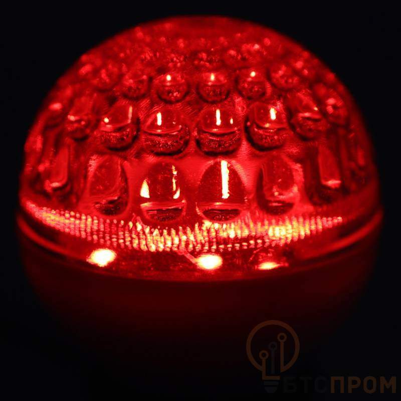  Лампа шар E27, 10 LED, диаметр 50, красная, 24В (постоянное напряжение) фото в каталоге от BTSprom.by