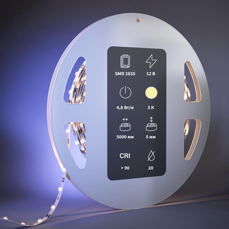  Лента светодиодная 12В 2835 4.8Вт/м 3000К IP20 (уп.5м) Maytoni 201103 фото в каталоге от BTSprom.by