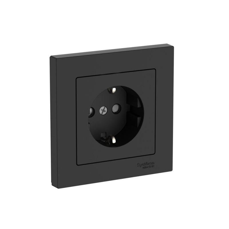 розетка atlasdesign 16а с заземл. защ. шторки быстрозажим. клем. в сборе карбон se atn001044s от BTSprom.by