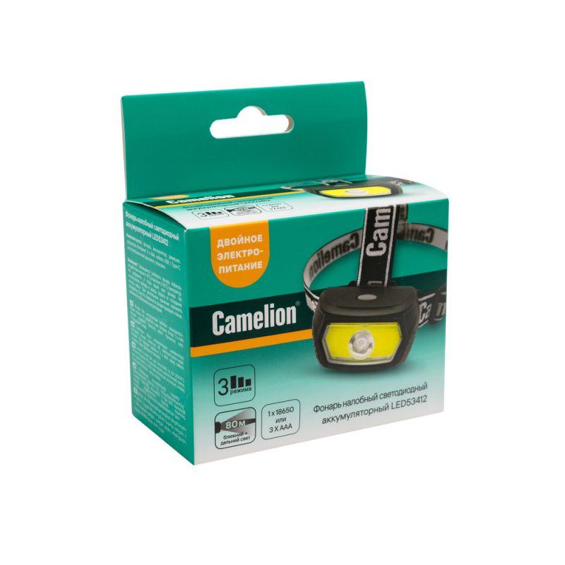 фонарь налобный led53412 аккум. 3.7в cob+led 3вт 3 реж. 3 x aaa type-c бокс карбон camelion 15764 от BTSprom.by