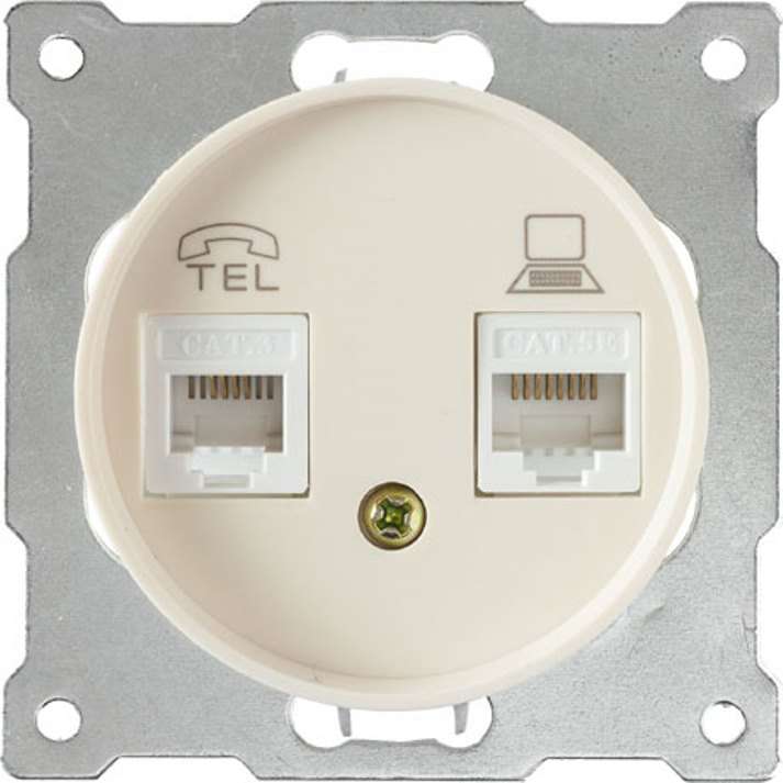 розетка компьютерная + телефонная 2-м сп florence rj45 + rj11 кат.5e механизм беж. (1e20801301) onekeyelectro 2172794 от BTSprom.by