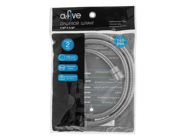 шланг душевой, sus/epdm, 1/2" г-г 150-200 см, хром, a-five (гайка латунь (anti-twist), 10 бар) a5-021 от BTSprom.by