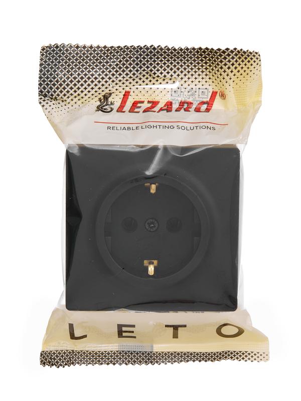  Розетка 1-м ОП LETO с заземл. ПБТ черн. бархат LEZARD 752-4200-122B фото в каталоге от BTSprom.by