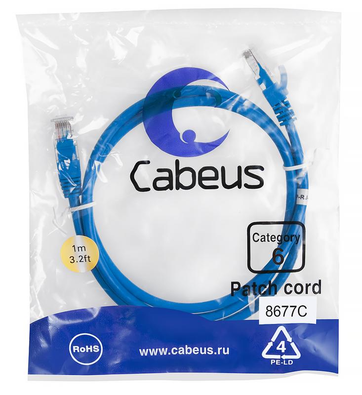 патч-корд u/utp кат.6 pc-utp-rj45-cat.6-1m-bl 2xrj45/8p8c неэкранир. pvc 1м син. cabeus 8677c от BTSprom.by