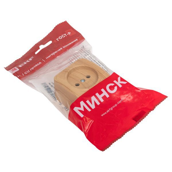  Розетка 1-м ОП Минск 10А IP20 без заземл. свет. дерево EKF EGR10-022-30 фото в каталоге от BTSprom.by