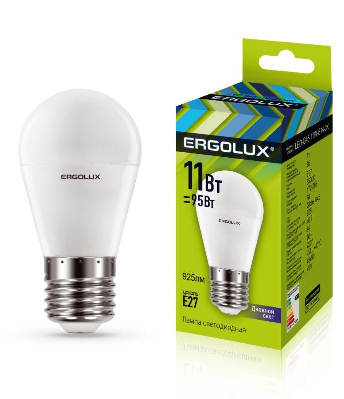 лампа светодиодная led-g45-11w-e27-6k шар 11вт e27 6500к 172-265в ergolux 13632 от BTSprom.by