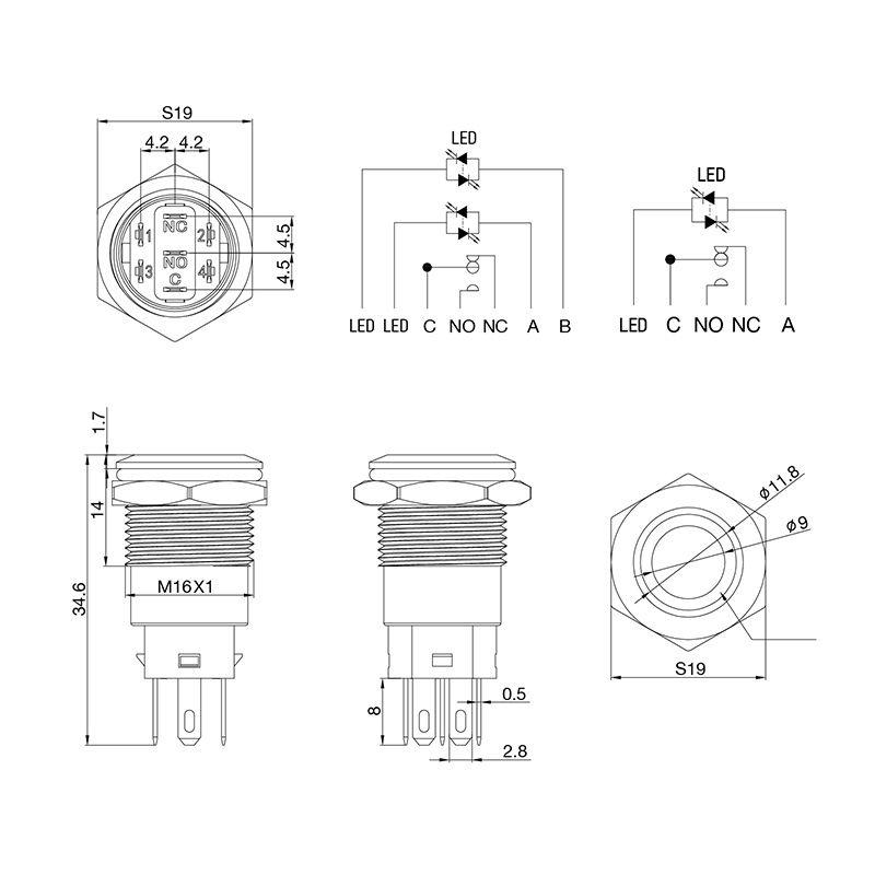  Кнопка антивандальная d16 250В без фикс. (5с) OFF-(ON)/ON-(OFF) плоская подсветка красн. power Rexant 36-3243 фото в каталоге от BTSprom.by