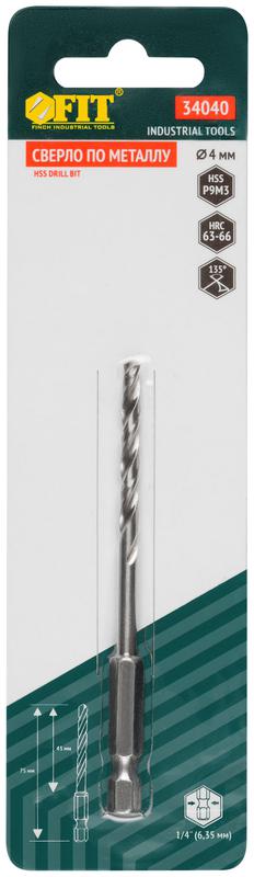  Сверло HSS по металлуполированное U-хвостовик под биту инд. упаковка 4.0мм FIT 34040 фото в каталоге от BTSprom.by
