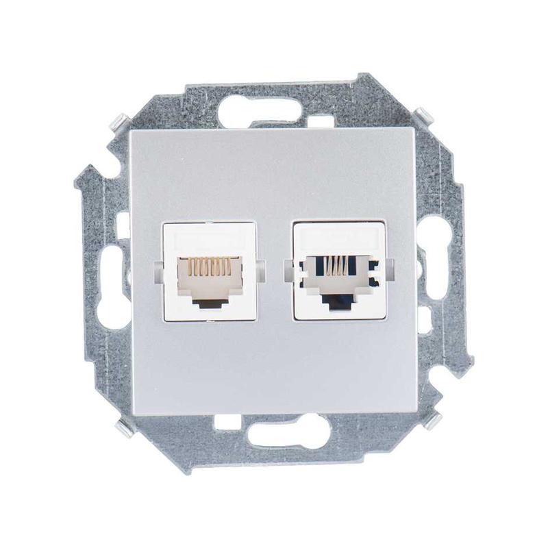 розетка компьютерная + телефонная 2-м сп simon 15 rj45 + rj11 кат.5e systimax механизм алюм. simon 1591590-033 от BTSprom.by