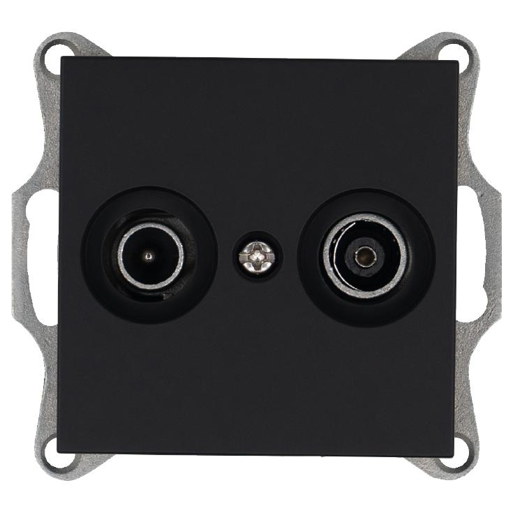 розетка телевизионная проходная tv + fm 2-м ф9.5мм механизм черн. матов. soft touch jasmart g6205pb от BTSprom.by