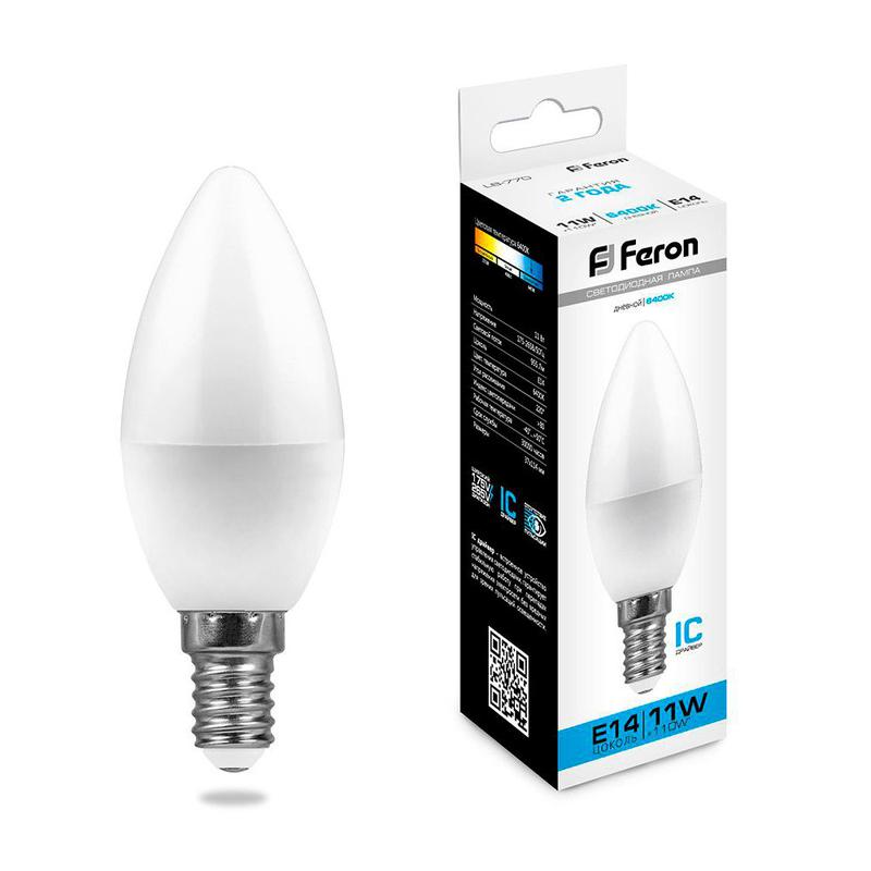 лампа светодиодная 11вт 230в e14 6400к с37 lb-770 feron 25943 от BTSprom.by