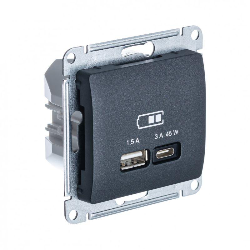 розетка usb glossa тип a+c 45вт qc pd высокоскор. зу механизм антрацит se gsl000729 от BTSprom.by