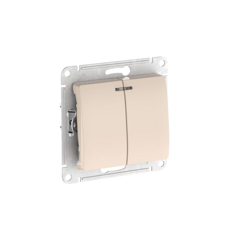 выключатель 2-кл. glossa (сх. 5а) 10ax с подсветкой быстрозажим. клем. механизм беж. se gsl000253s от BTSprom.by