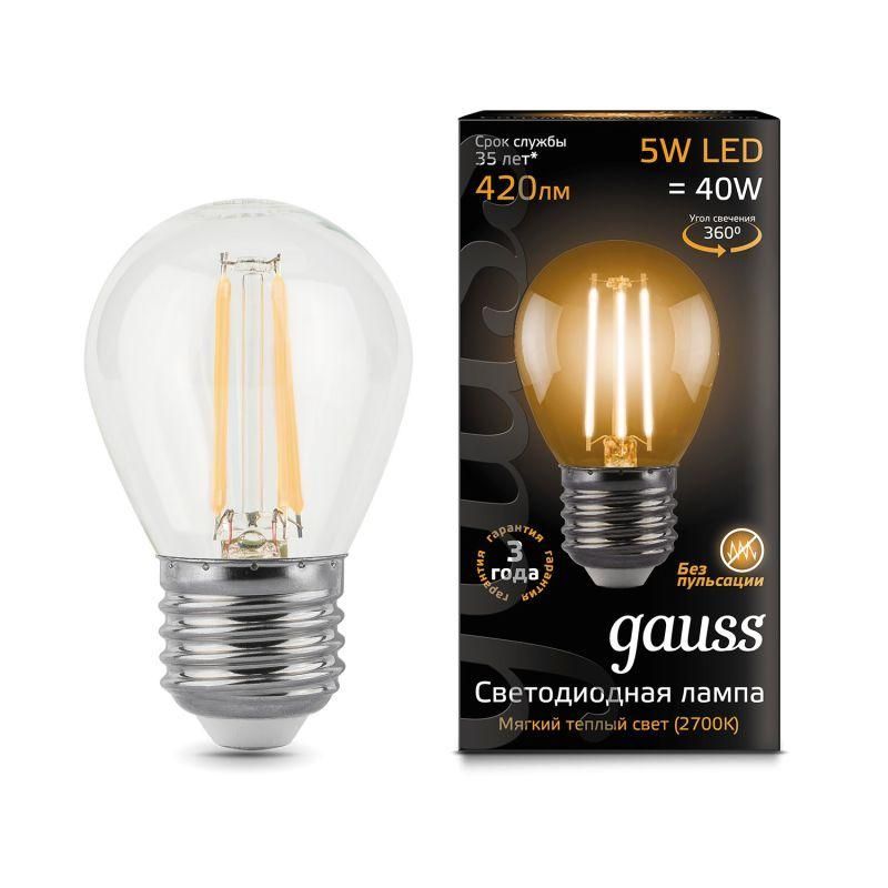 лампа светодиодная филаментная black filament 5вт p45 шар 2700к тепл. бел. e27 420лм gauss 105802105 от BTSprom.by