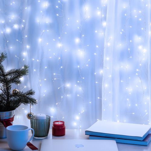  Гирлянда светодиодная "Занавес Роса-мишура" 3х2м 800microLED холод. бел. IP20 ENIZ-800H Эра Б0060420 фото в каталоге от BTSprom.by