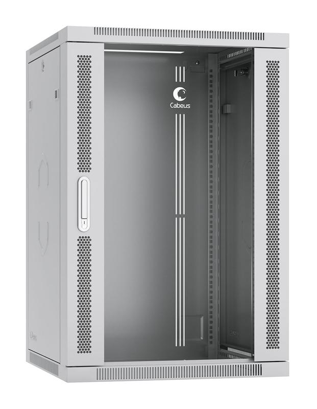шкаф телекоммуникационный настенный sh-05f-18u60/45 19дюйм 18u 600х450х901мм дверь стекло сер. (ral 7035) cabeus 7062c от BTSprom.by