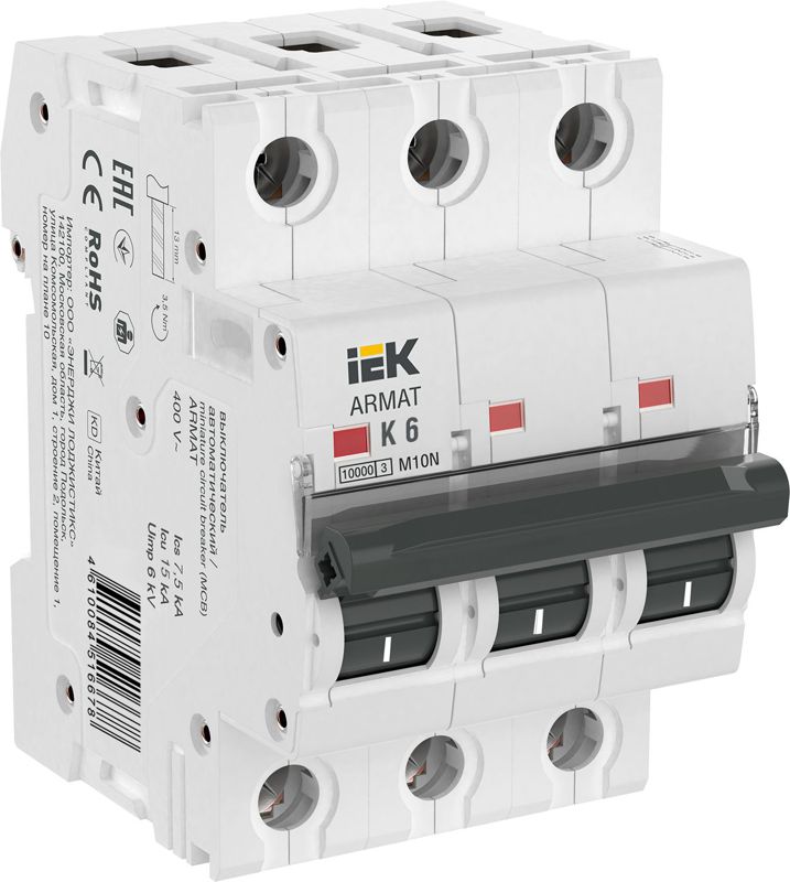 выключатель автоматический модульный 3п k 6а m10n armat iek ar-m10n-3-k006 от BTSprom.by