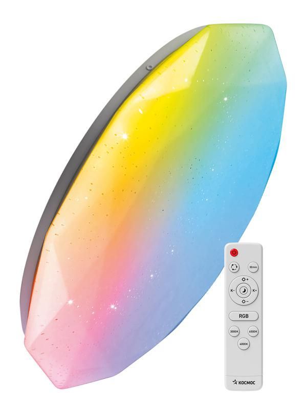 светильник светодиодный premium diamond-rgb 75вт 230в 3000-6500к 6000лм ip40 502х83мм настенно-потолочный управляемый с пультом ду с rgb подсветкой космос ksdiamrgb75w от BTSprom.by