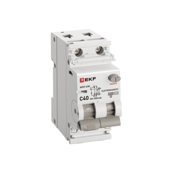  Выключатель автоматический дифференциального тока 2п (1P+N) C 40А 300мА тип AC 6кА АВДТ-63N (электромех.) PROxima EKF D63N26M40C300 фото в каталоге от BTSprom.by