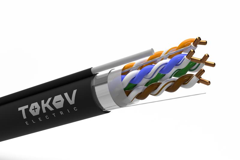 кабель витая пара f/utp 4х2х24awg(0.52мм) + трос 1.2мм кат.5e pe outdoor fluke tested 305м (м) pro tokov electric tkp-c05-f42-5e-ru-odc от BTSprom.by