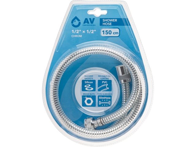 шланг душевой pvc, 1/2" г-г 150 см, хром, av engineering (гайка латунь, 10 бар) avsss-117 от BTSprom.by