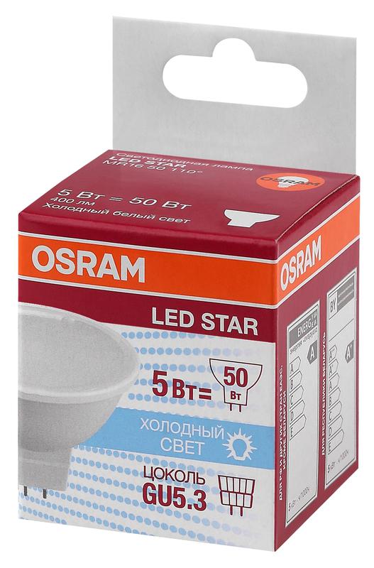 лампа светодиодная led star mr16 50110 5w/840 230v gu5.3 5вт матовая 4000к нейтр. бел. gu5.3 mr16 400лм 220-240в пластик. (замена 50вт) osram 4058075480490 от BTSprom.by