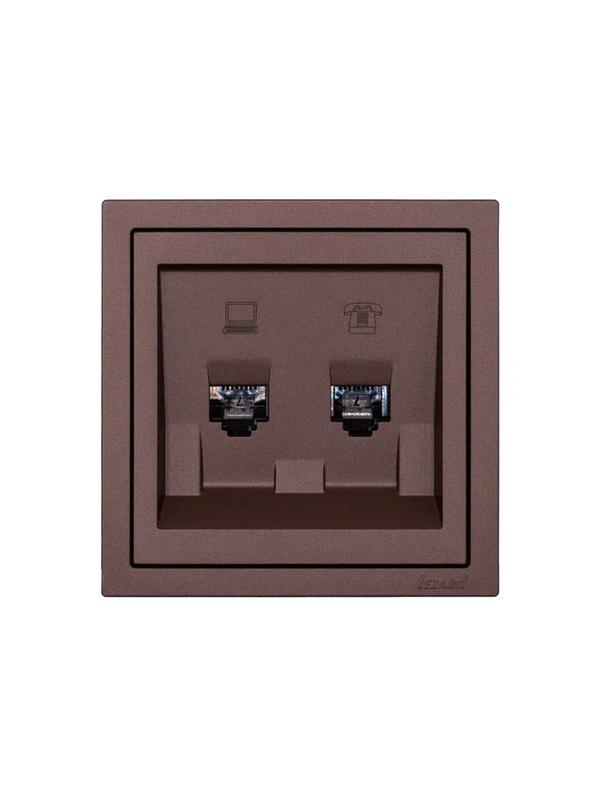  Розетка компьютер+телефон СП ZIMA IP20 шоколад LEZARD 704-7388-143 фото в каталоге от BTSprom.by