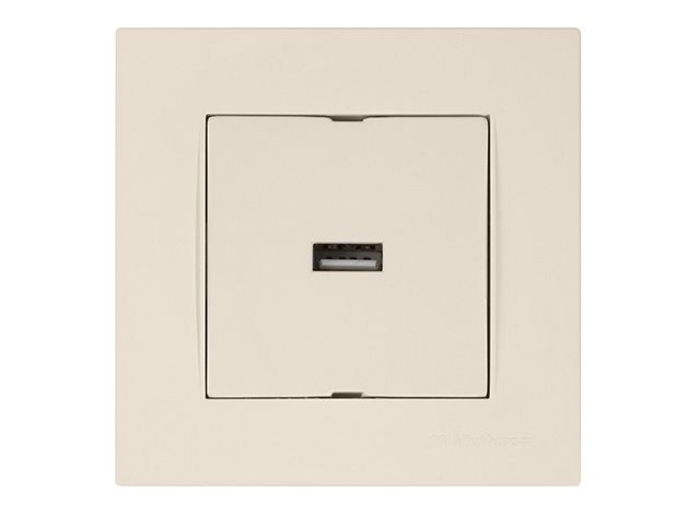 розетка 1-ая usb (скрытая, горизонт.) кремовая, rita, mutlusan (usb-зарядка, 5v-2.1a) 2220 448 0102 от BTSprom.by